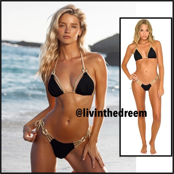 Beach Bunny Hot Line Bling (Madagascar Glam) Triangle Top & Tie Side Bottom $340 - Picture 1 of 16